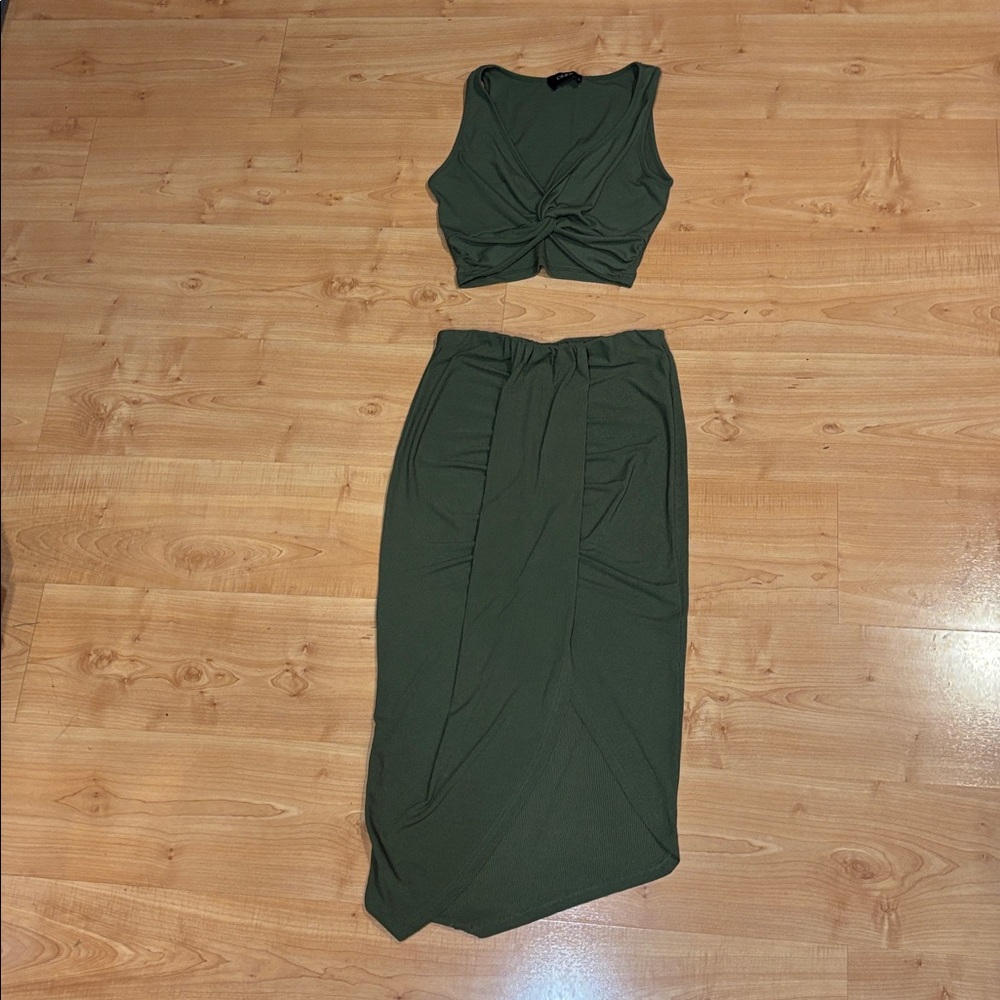 Cider Olive Green Skirt Set